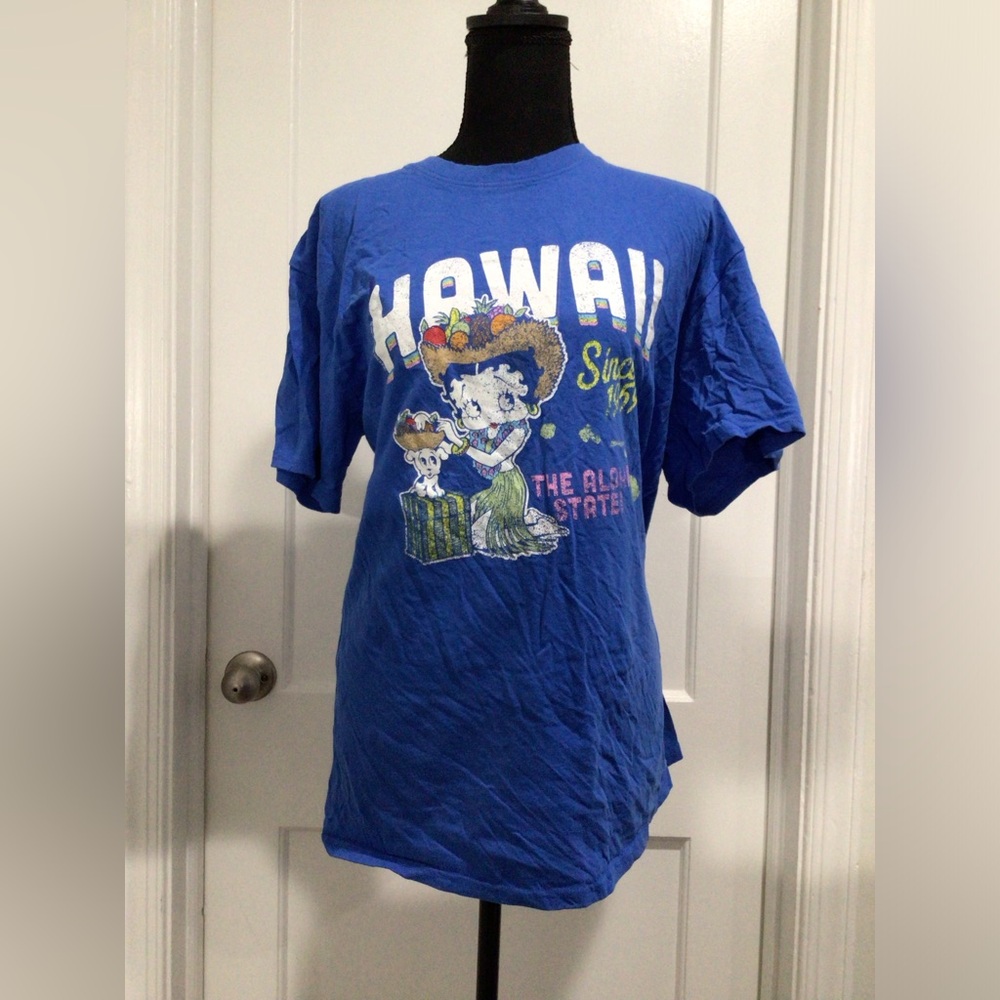 Blue Betty Boop Hawaii short sleeve graphic T-shirt